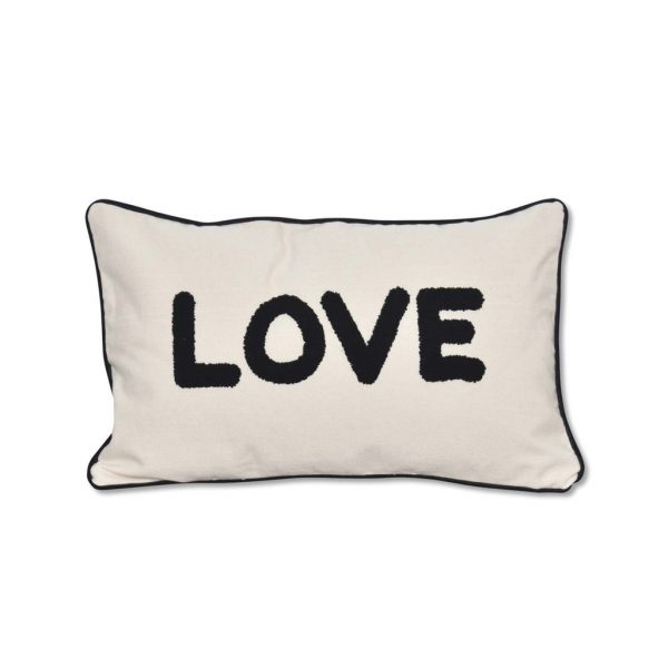 coussin toile blanc brodé love