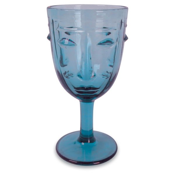 Lot de 6 verres à pied visage - Bleu